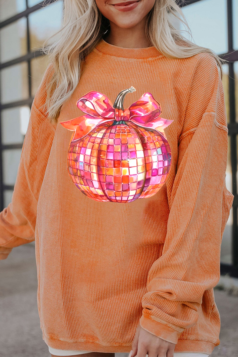 Cozy Corded Graphic Sweatshirt - Perfect for Autumn Gatherings and Thanksgiving - Detail View 3 Cozy Corded Graphic Sweatshirt - Perfect for Autumn Gatherings and Thanksgiving - Detail View 3