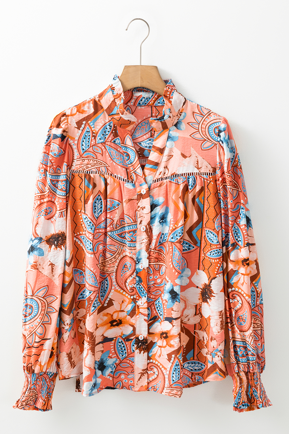 Elegant Button Up V Neck Shirt for Women - Versatile Daily Wear in Orange - Detail View 3 Elegant Button Up V Neck Shirt for Women - Versatile Daily Wear in Orange - Detail View 3
