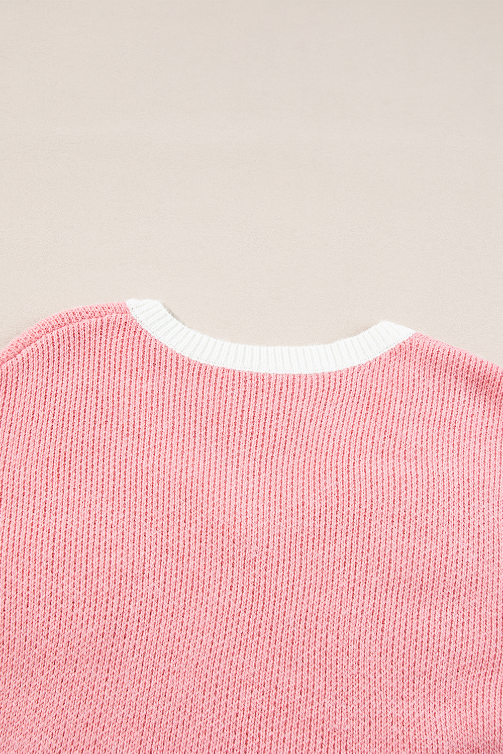 Elegant Long Sleeve Sweater: Pink Floral Design - V Neck - Detail View 7 Elegant Long Sleeve Sweater: Pink Floral Design - V Neck - Detail View 7