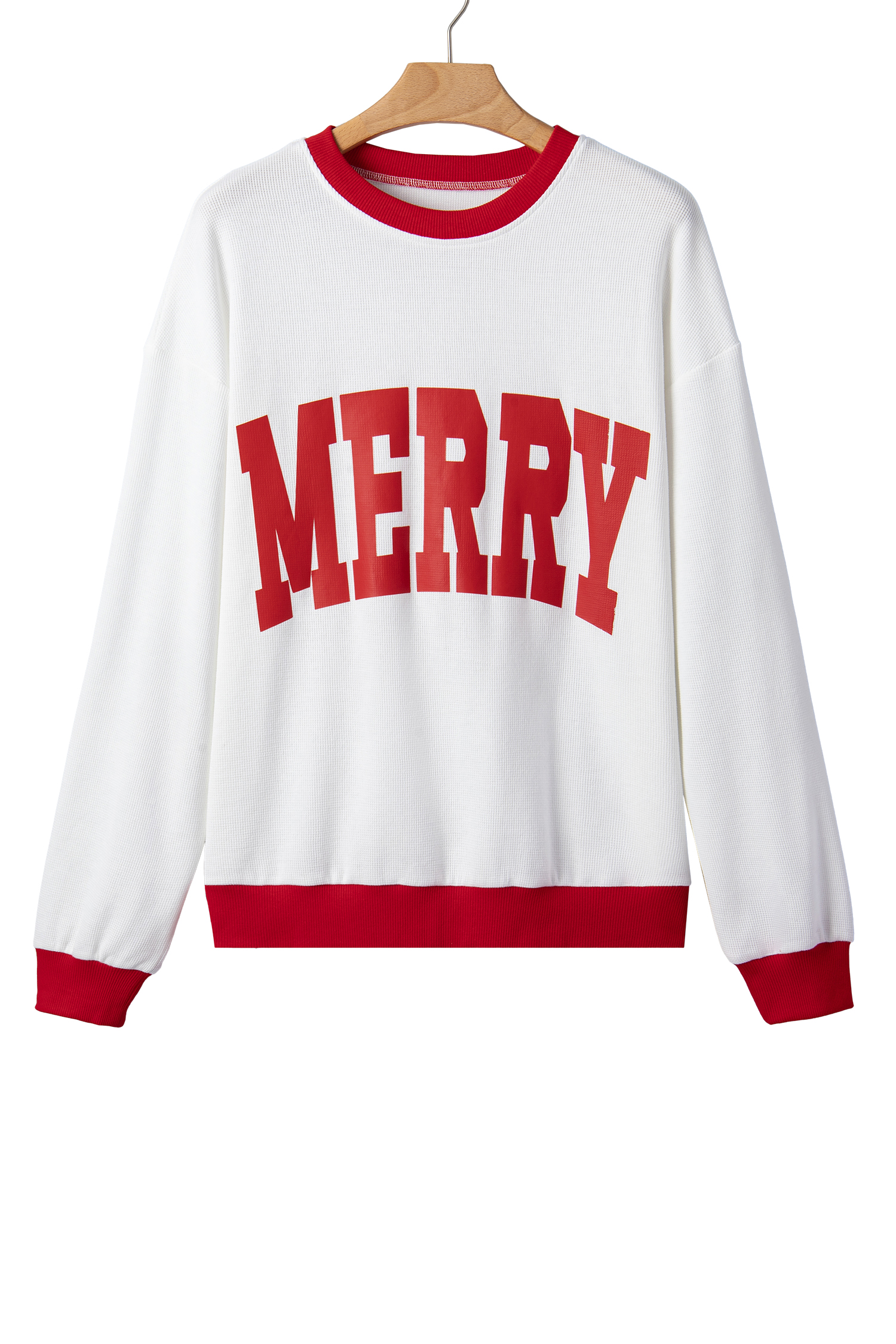 Merry Graphic Sweatshirt, Women Waffle Knit Long Sleeve Top - Detail View 7 Merry Graphic Sweatshirt, Women Waffle Knit Long Sleeve Top - Detail View 7