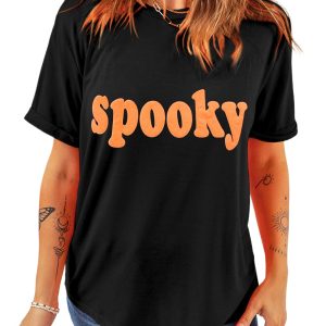 Women's Black Halloween Spooky Crew Neck Graphic Tee - Main View