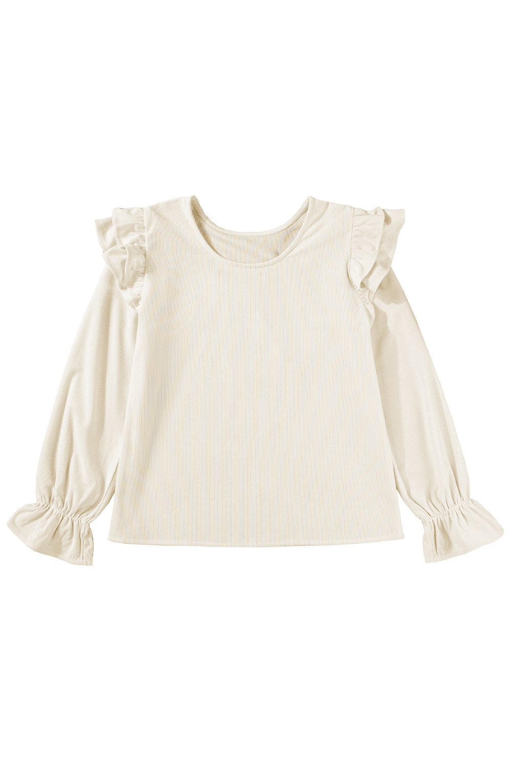 Classic Beige Blouse for Everyday Style - Corduroy and Ruffles Combine for a Polished Look - Detail View 8 Classic Beige Blouse for Everyday Style - Corduroy and Ruffles Combine for a Polished Look - Detail View 8