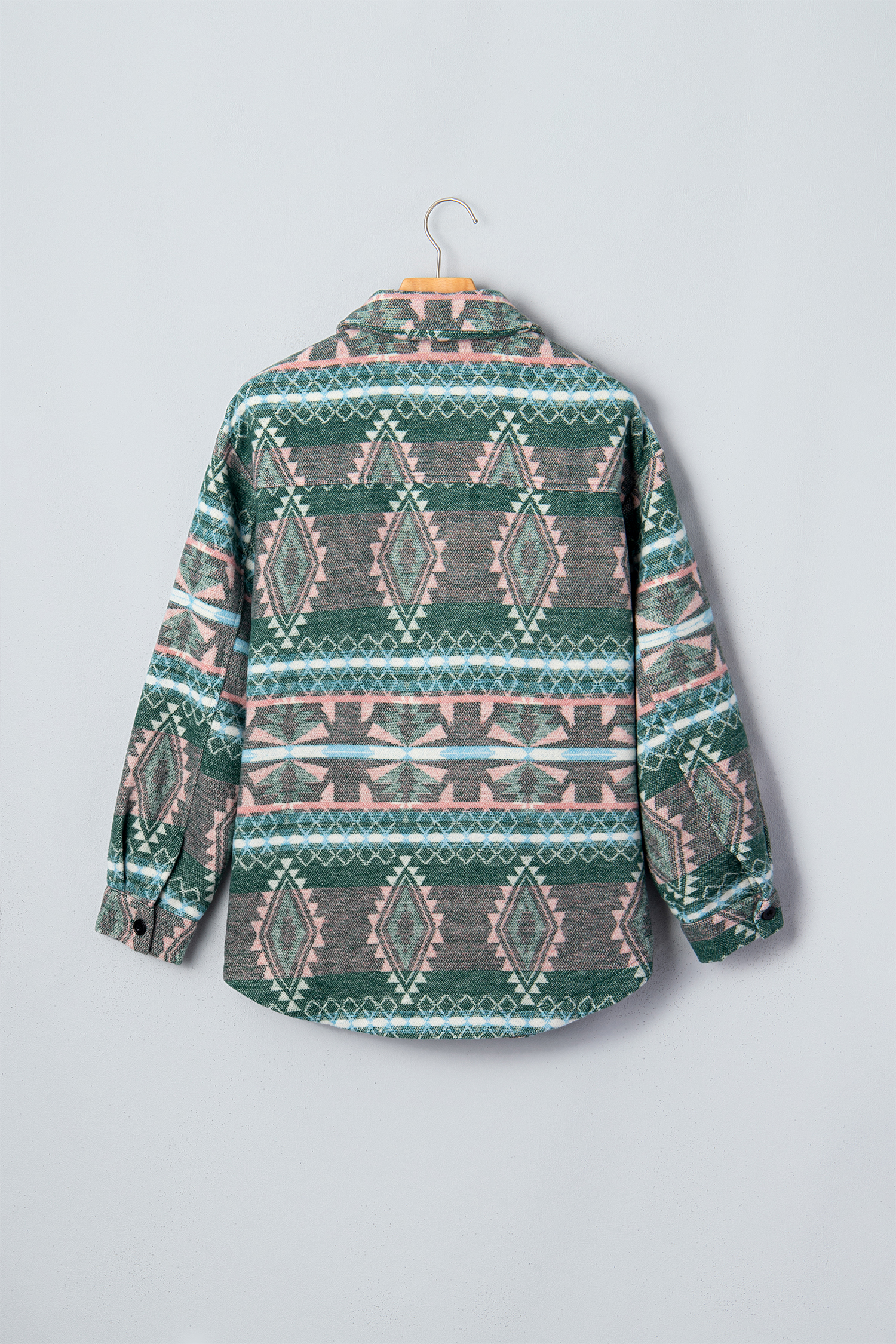 Women's Aztec Print Shacket, Geometric Western Button Jacket - Detail View 8 Women's Aztec Print Shacket, Geometric Western Button Jacket - Detail View 8