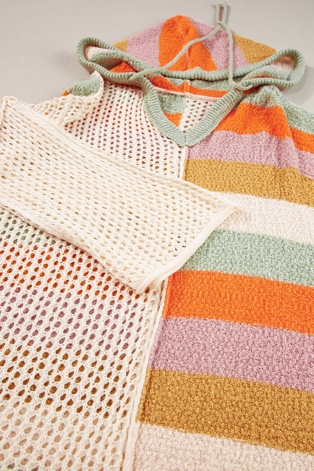 Women's Sweater, Beige, Colorblock, Oversized, V-Neck, Hooded, Long Sleeve, Casual Style, Relax Fit, Spring Season, Premium Material, Trendy Design, Knit, Sweaters, Best Sellers - Detail View 10 Women's Sweater, Beige, Colorblock, Oversized, V-Neck, Hooded, Long Sleeve, Casual Style, Relax Fit, Spring Season, Premium Material, Trendy Design, Knit, Sweaters, Best Sellers - Detail View 10