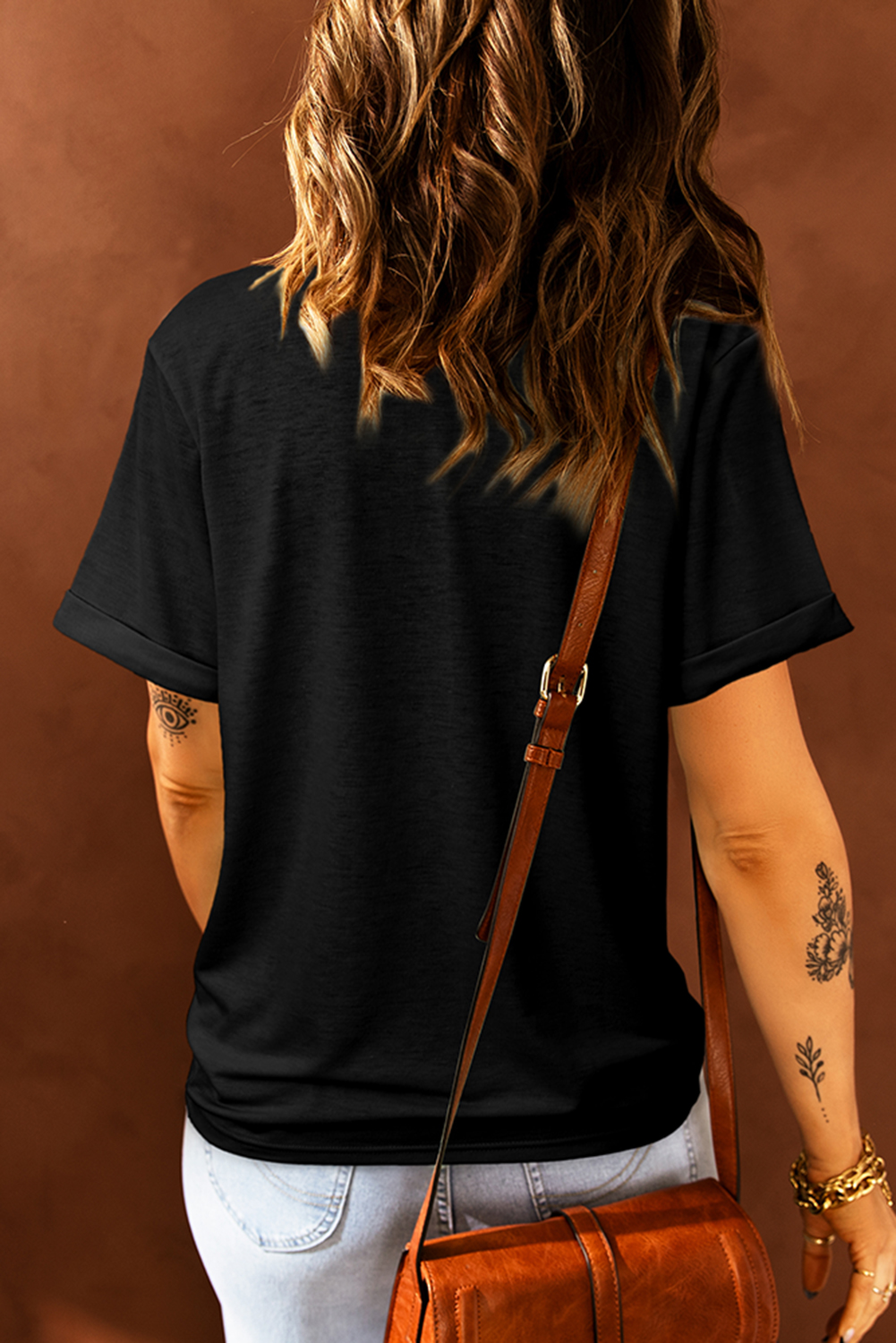 Women's Black Sequined Thankful Graphic Round Neck Tee - Detail View 6 Women's Black Sequined Thankful Graphic Round Neck Tee - Detail View 6