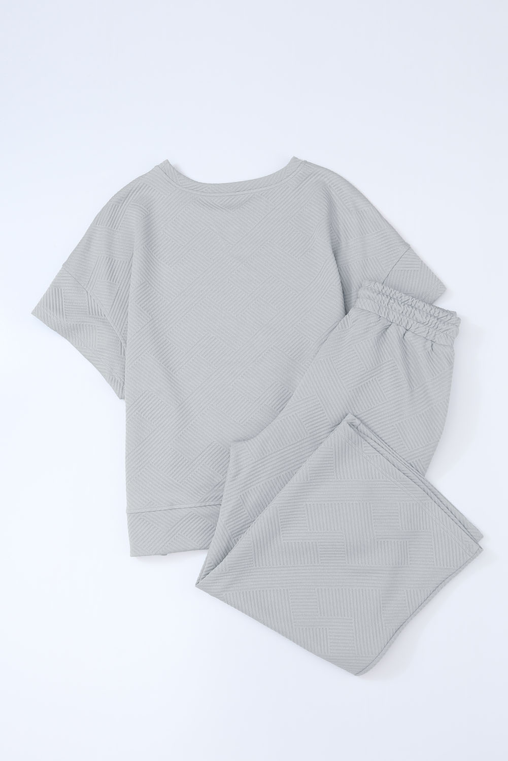 Women's Textured Loungewear Set, Casual Short Sleeve Outfit - Detail View 7 Women's Textured Loungewear Set, Casual Short Sleeve Outfit - Detail View 7