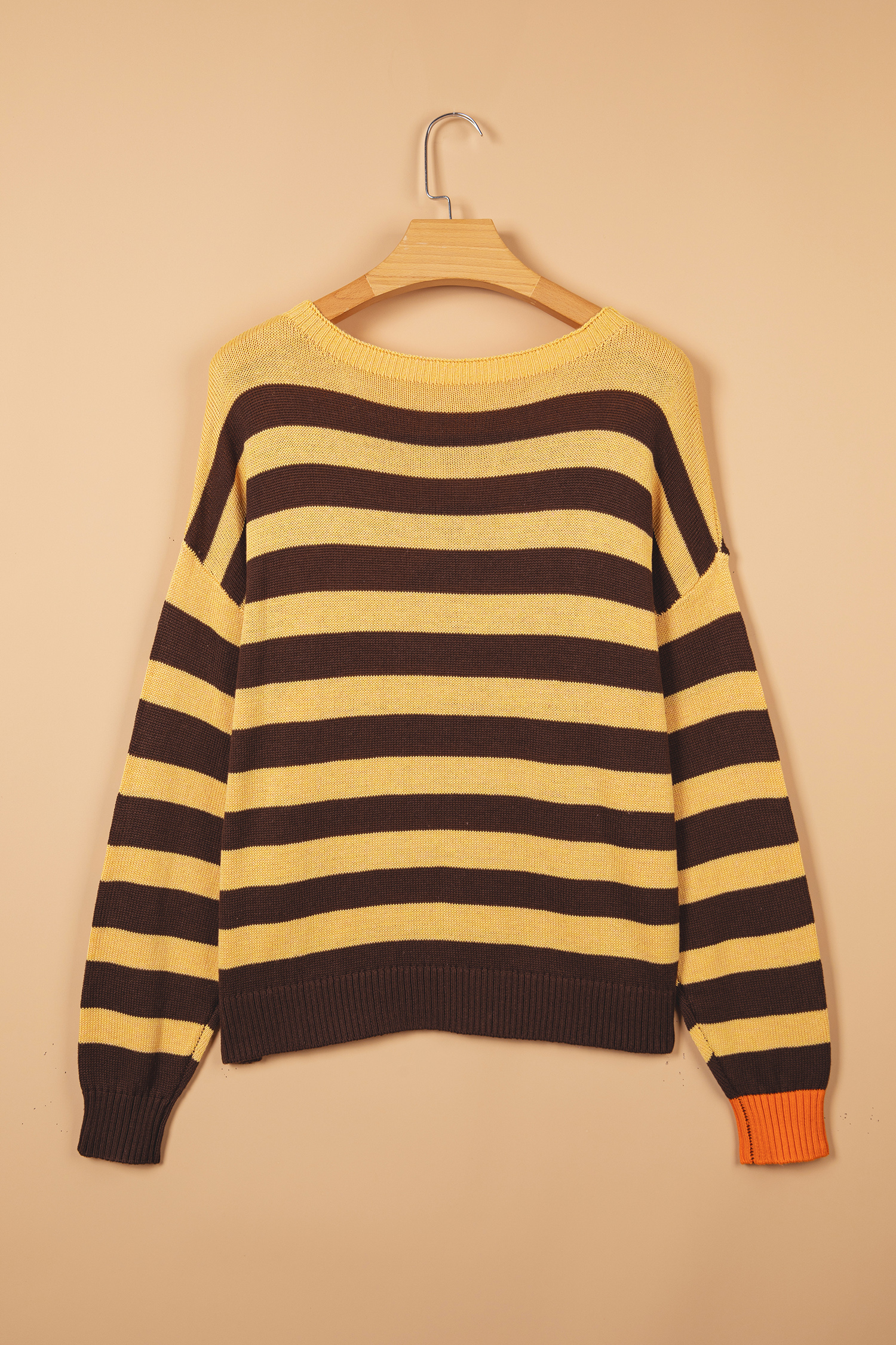 Women's Striped Pullover Sweater, Casual Drop Shoulder - Detail View 7 Women's Striped Pullover Sweater, Casual Drop Shoulder - Detail View 7