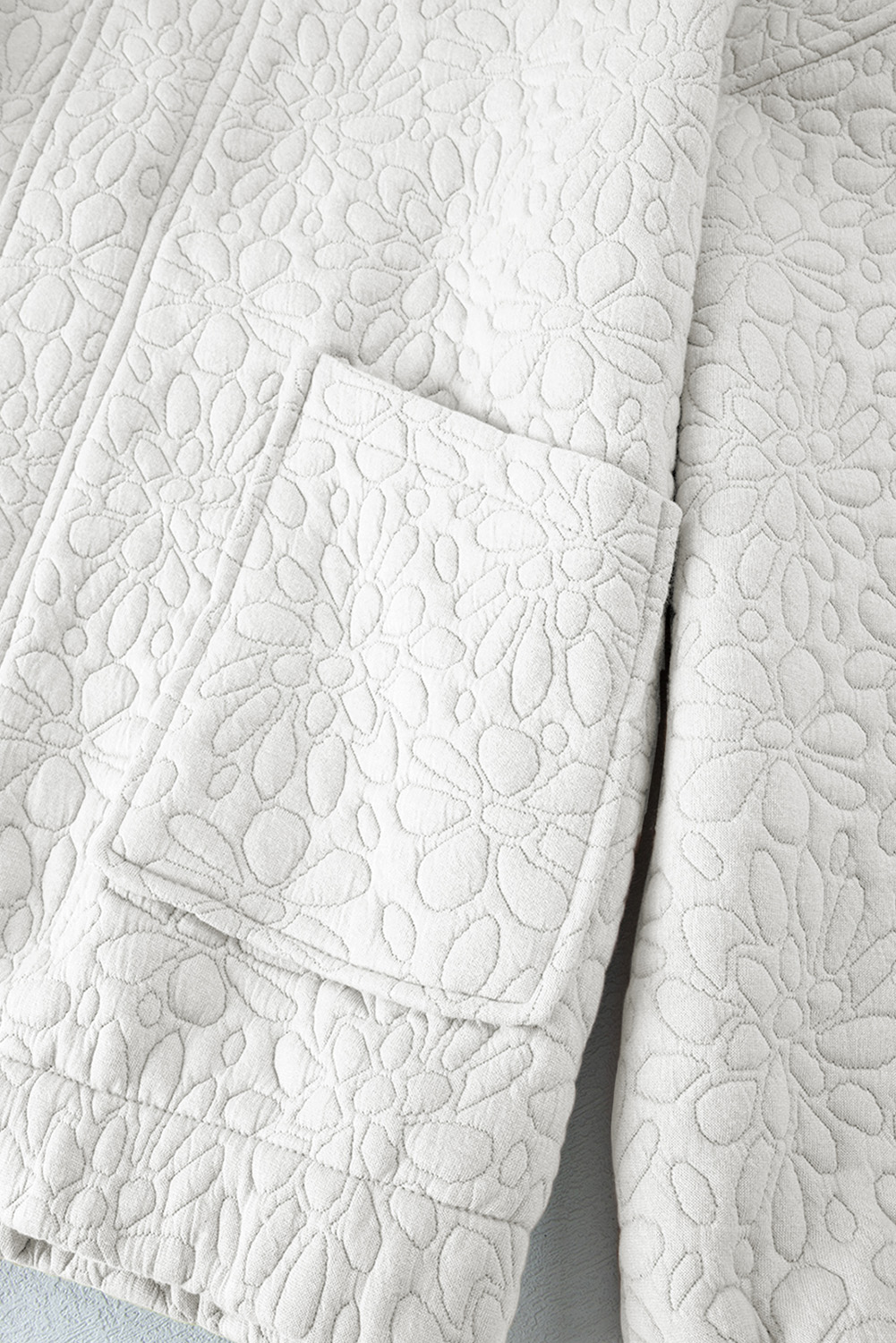 Women's Jacket, White Floral, Quilted, Long Sleeve, Casual, Versatile, Winter Wear, Daily Wear, Solid Color, Modern, Textured Fabric, Oversized Silhouette, Outerwear, Jackets - Detail View 15 Women's Jacket, White Floral, Quilted, Long Sleeve, Casual, Versatile, Winter Wear, Daily Wear, Solid Color, Modern, Textured Fabric, Oversized Silhouette, Outerwear, Jackets - Detail View 15