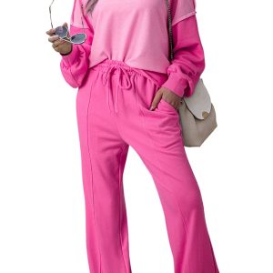 Women's Bonbon Contrast Patchwork Pullover and Drawstring Joggers Set - Main View