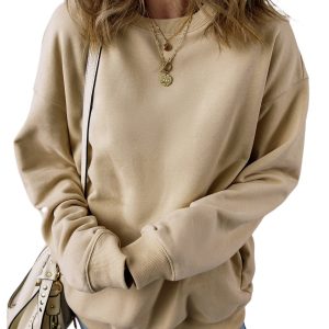 Women's Parchment Solid Loose Crew Neck Fleece Sweatshirt - Main View