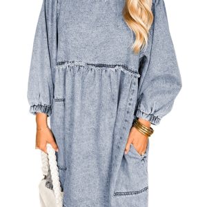 Women's Beau Blue High Waist Loose Fit Denim Mini Dress - Main View