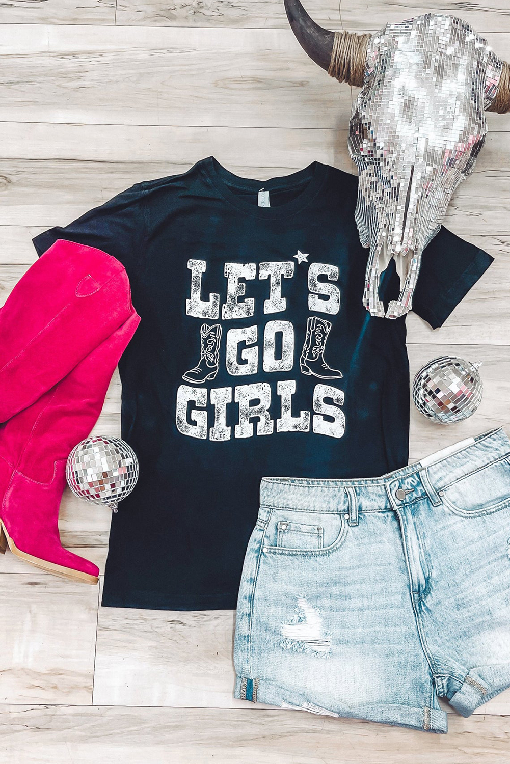 Casual Slogan Tee for Female Sports Enthusiasts: LETs Go Girls Print - Detail View 2 Casual Slogan Tee for Female Sports Enthusiasts: LETs Go Girls Print - Detail View 2