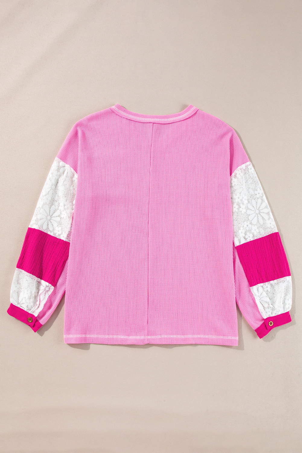 Elegant Long Sleeve Color Block Blouse with Lace Patchwork and V Neck Design - Detail View 6 Elegant Long Sleeve Color Block Blouse with Lace Patchwork and V Neck Design - Detail View 6