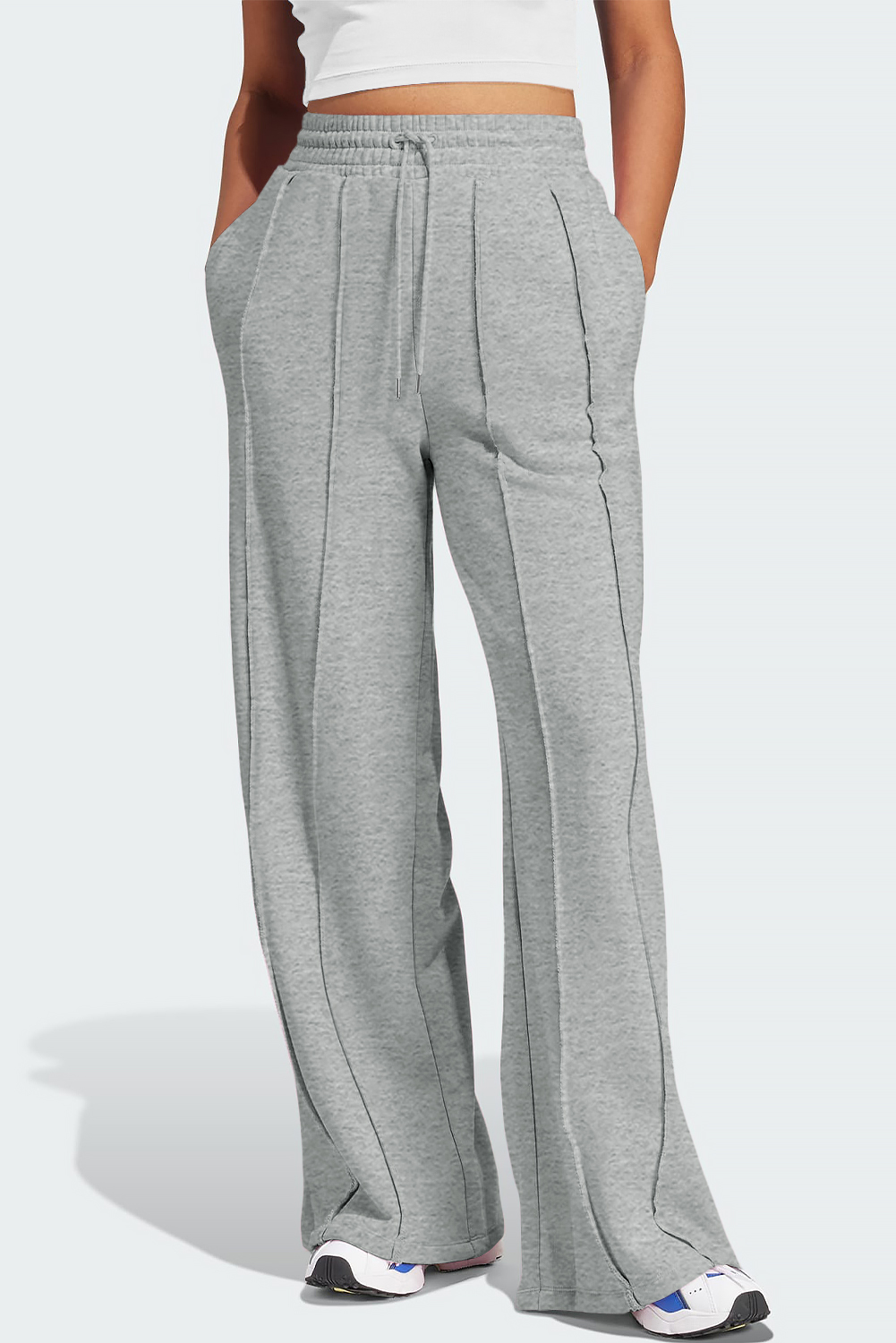 Women's Sweatpants, Gray, Seamed Detailing, Drawstring, High Waist, Wide Leg, Comfortable, Casual Style, Active Wear, Versatile, Solid Color, Winter Season, Spring Season, Yoga Pants - Detail View 10 Women's Sweatpants, Gray, Seamed Detailing, Drawstring, High Waist, Wide Leg, Comfortable, Casual Style, Active Wear, Versatile, Solid Color, Winter Season, Spring Season, Yoga Pants - Detail View 10