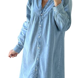 Women's Denim Shirt Dress, Casual Ruffled V Neck Mini - Main View
