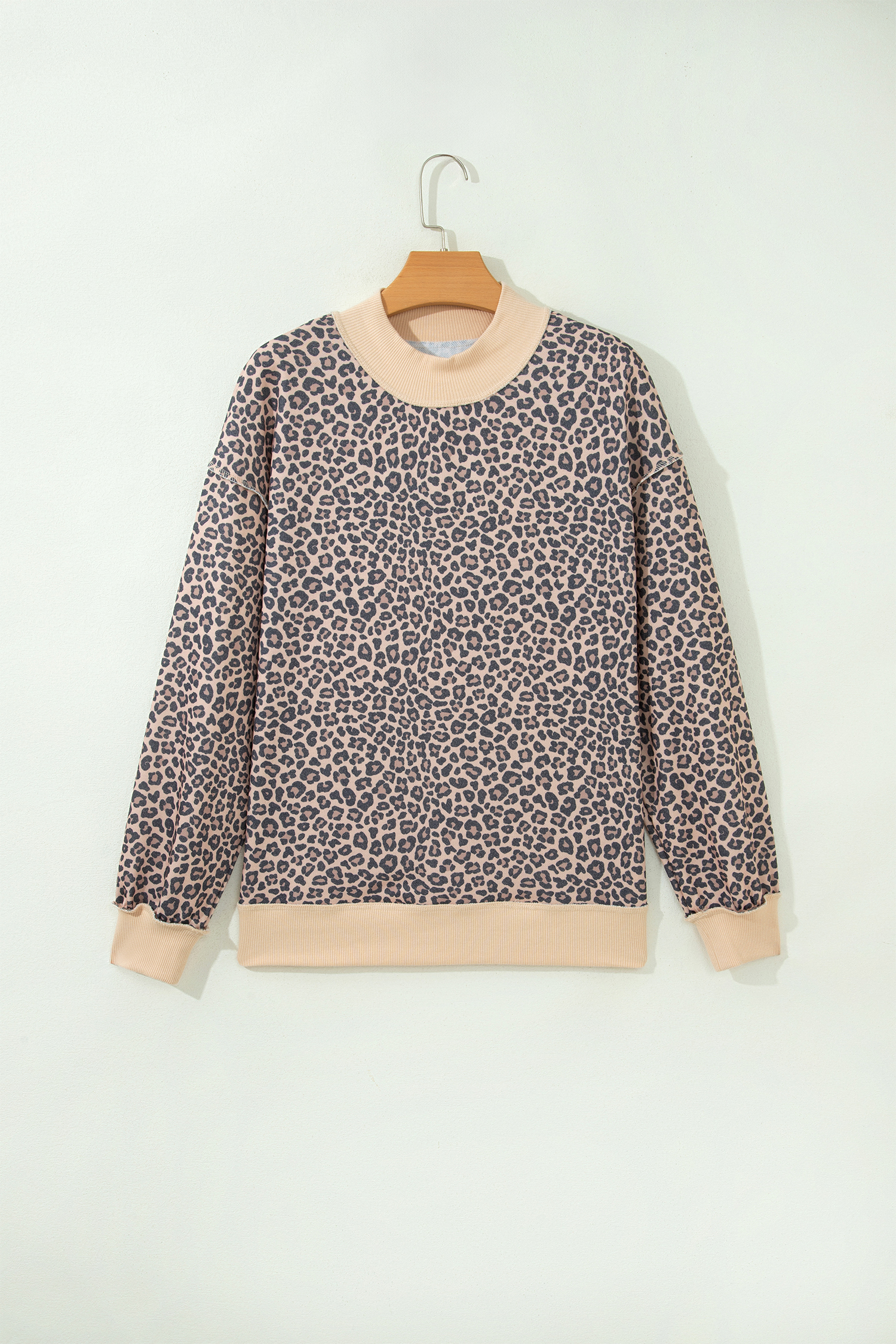 Chic Leopard Print Long Sleeve, Ribbed Cuff Mock Neck Shirt - Detail View 6 Chic Leopard Print Long Sleeve, Ribbed Cuff Mock Neck Shirt - Detail View 6