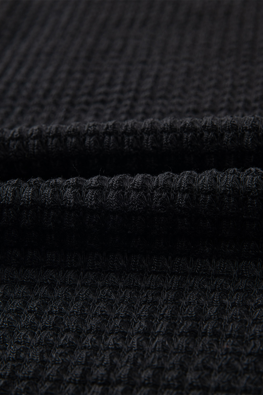 Women's Black Waffle Knit Drop Shoulder Long Sleeve Top - Detail View 11 Women's Black Waffle Knit Drop Shoulder Long Sleeve Top - Detail View 11