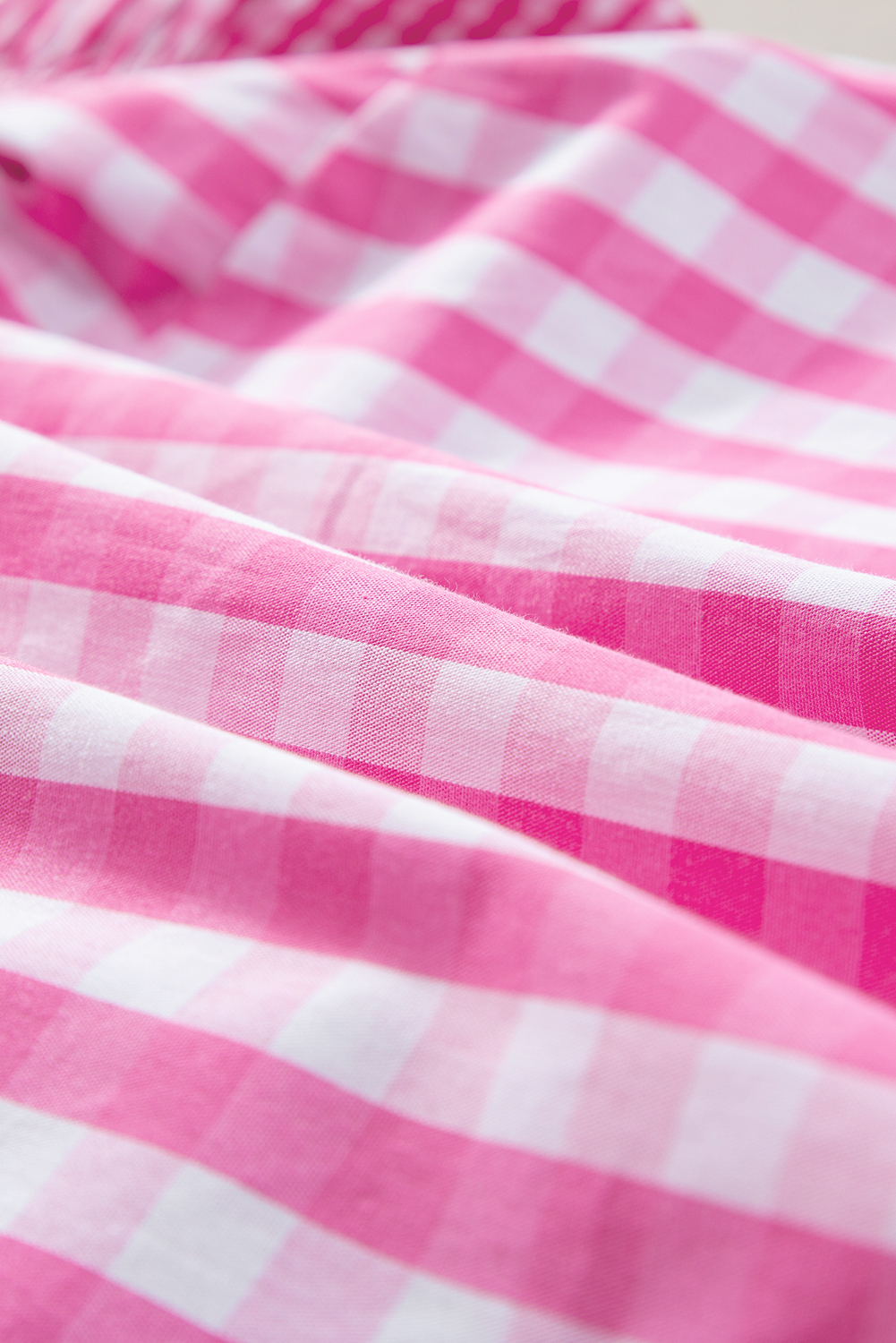 Chic and Feminine Blouse - Rose Red Plaid Print with Ruffled Sleeves and Frilled Neck - Detail View 7 Chic and Feminine Blouse - Rose Red Plaid Print with Ruffled Sleeves and Frilled Neck - Detail View 7