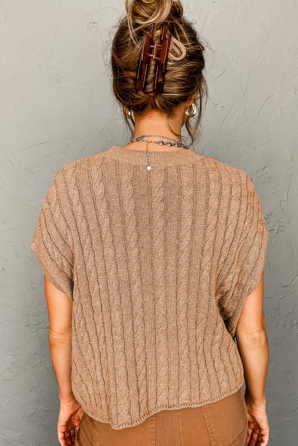Casual Cable Knit Tee, Women's Solid Color Fall Sweater - Detail View 3 Casual Cable Knit Tee, Women's Solid Color Fall Sweater - Detail View 3