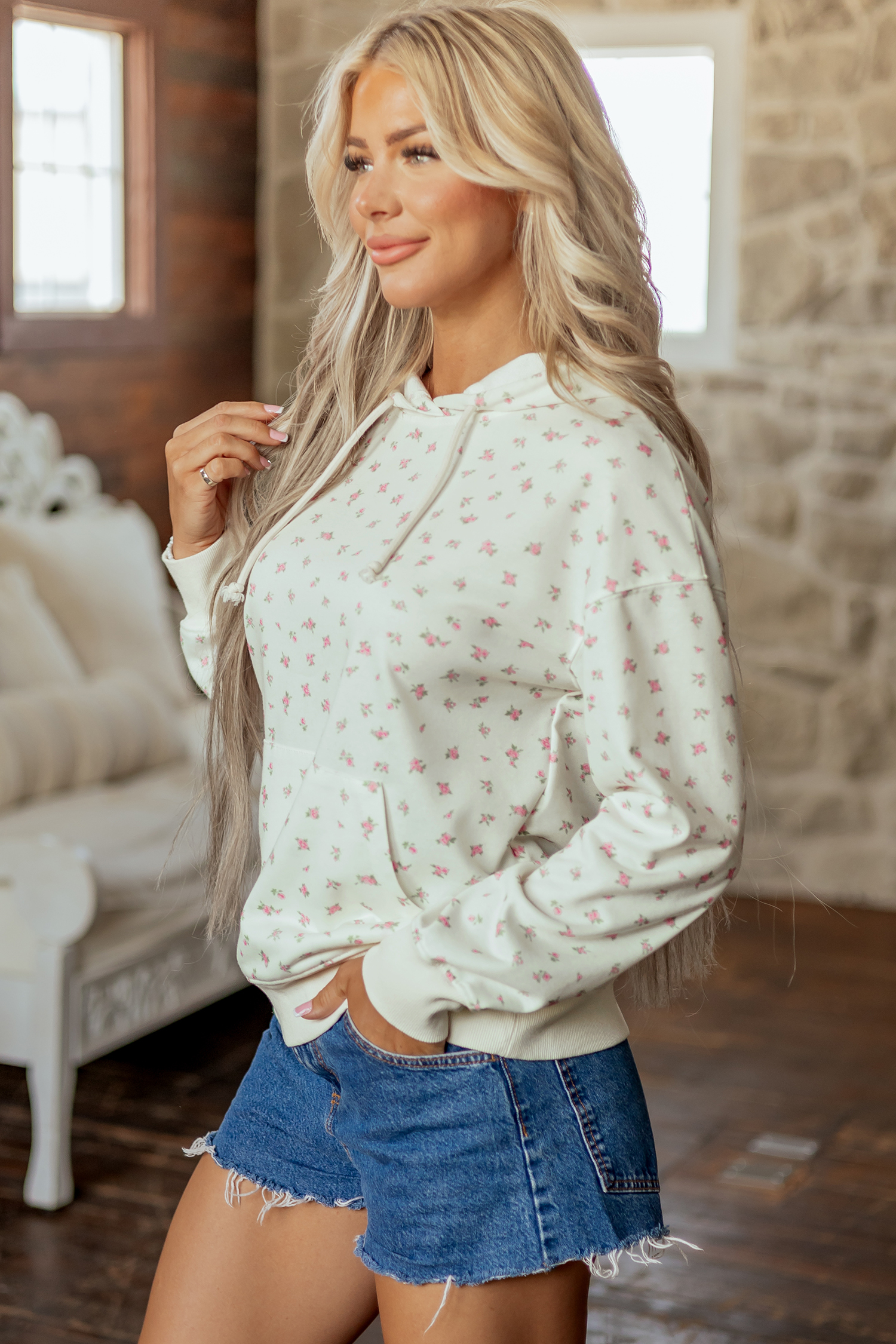 Women's Floral Print Hoodie, Soft Autumn Casual Pullover - Detail View 6 Women's Floral Print Hoodie, Soft Autumn Casual Pullover - Detail View 6