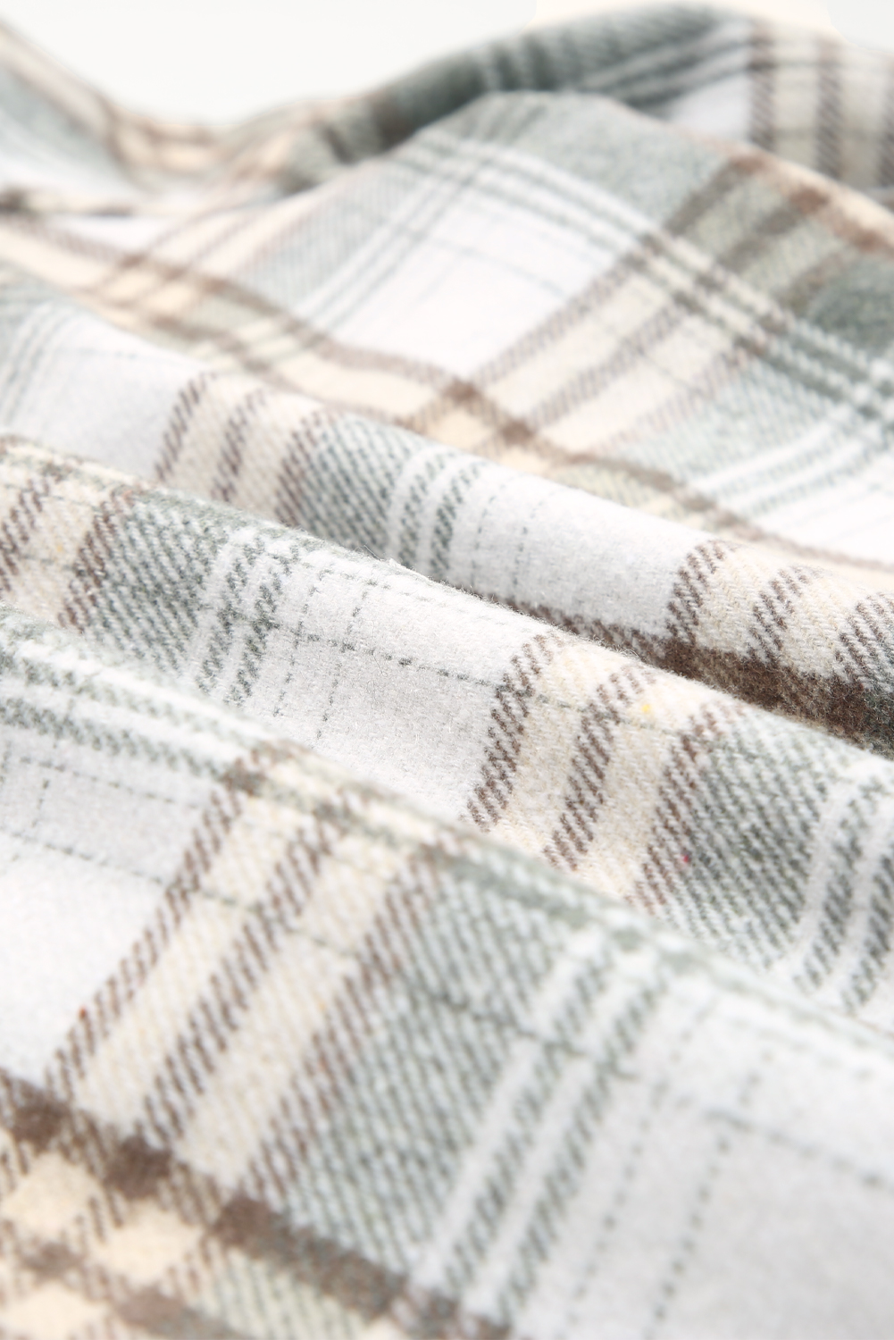 Women's Gray Plaid Shacket, Sherpa Lined Hooded Jacket - Detail View 7 Women's Gray Plaid Shacket, Sherpa Lined Hooded Jacket - Detail View 7