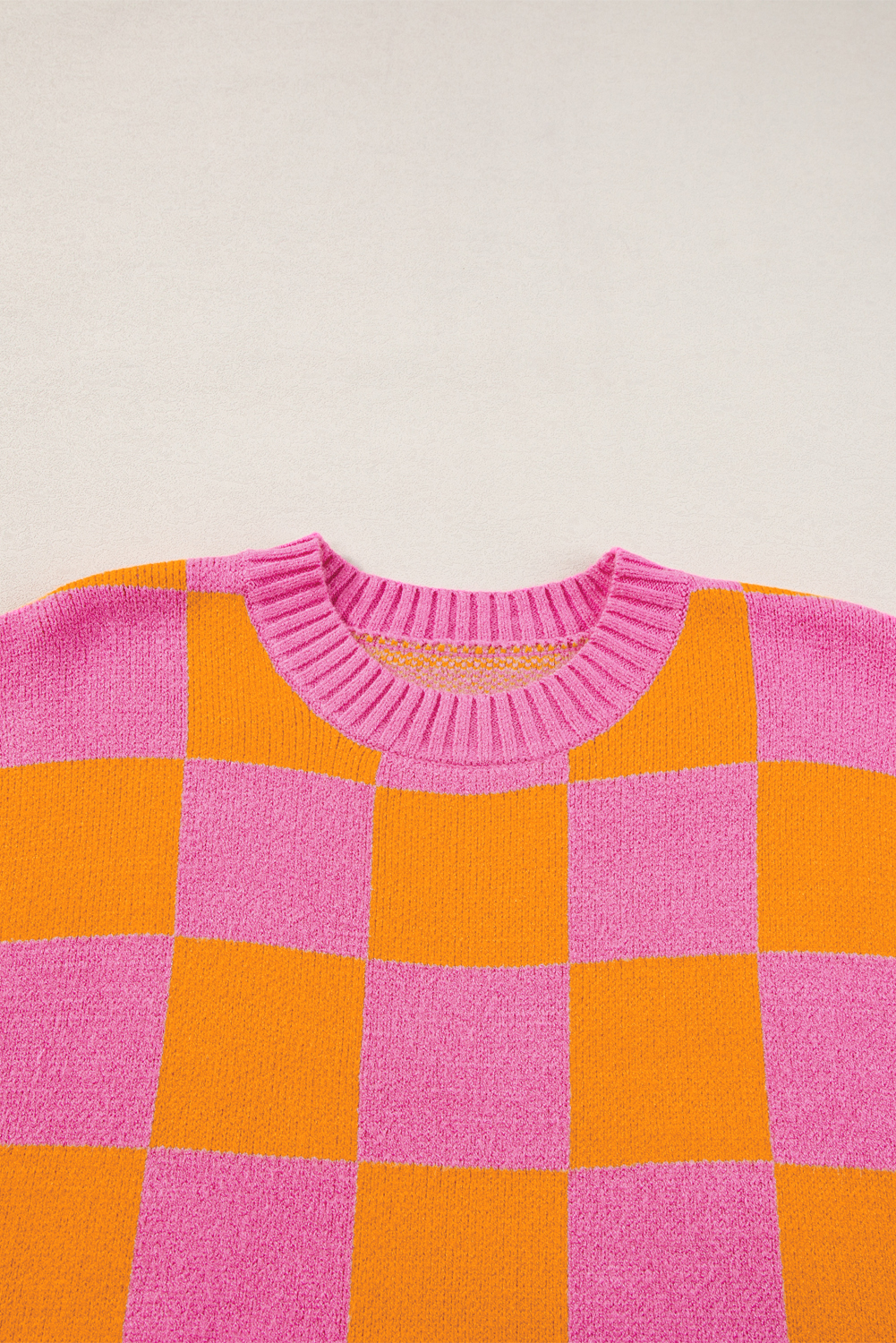 Sleeveless Summer Sweater with Colorblock and Plaid Pattern - Strawberry Pink - Detail View 12 Sleeveless Summer Sweater with Colorblock and Plaid Pattern - Strawberry Pink - Detail View 12