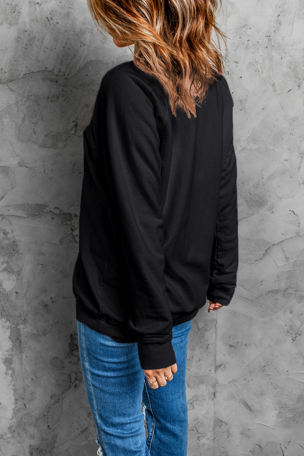 Women's Sweatshirt, Black, HO HO HO, Christmas Tree Graphic, Pullover, Long Sleeve, Casual, Holiday Apparel, Winter Fashion, Cozy, Soft Material, Polyester, Cotton, Seasonal Style, Daily Wear, Graphic Sweatshirts - Detail View 4 Women's Sweatshirt, Black, HO HO HO, Christmas Tree Graphic, Pullover, Long Sleeve, Casual, Holiday Apparel, Winter Fashion, Cozy, Soft Material, Polyester, Cotton, Seasonal Style, Daily Wear, Graphic Sweatshirts - Detail View 4