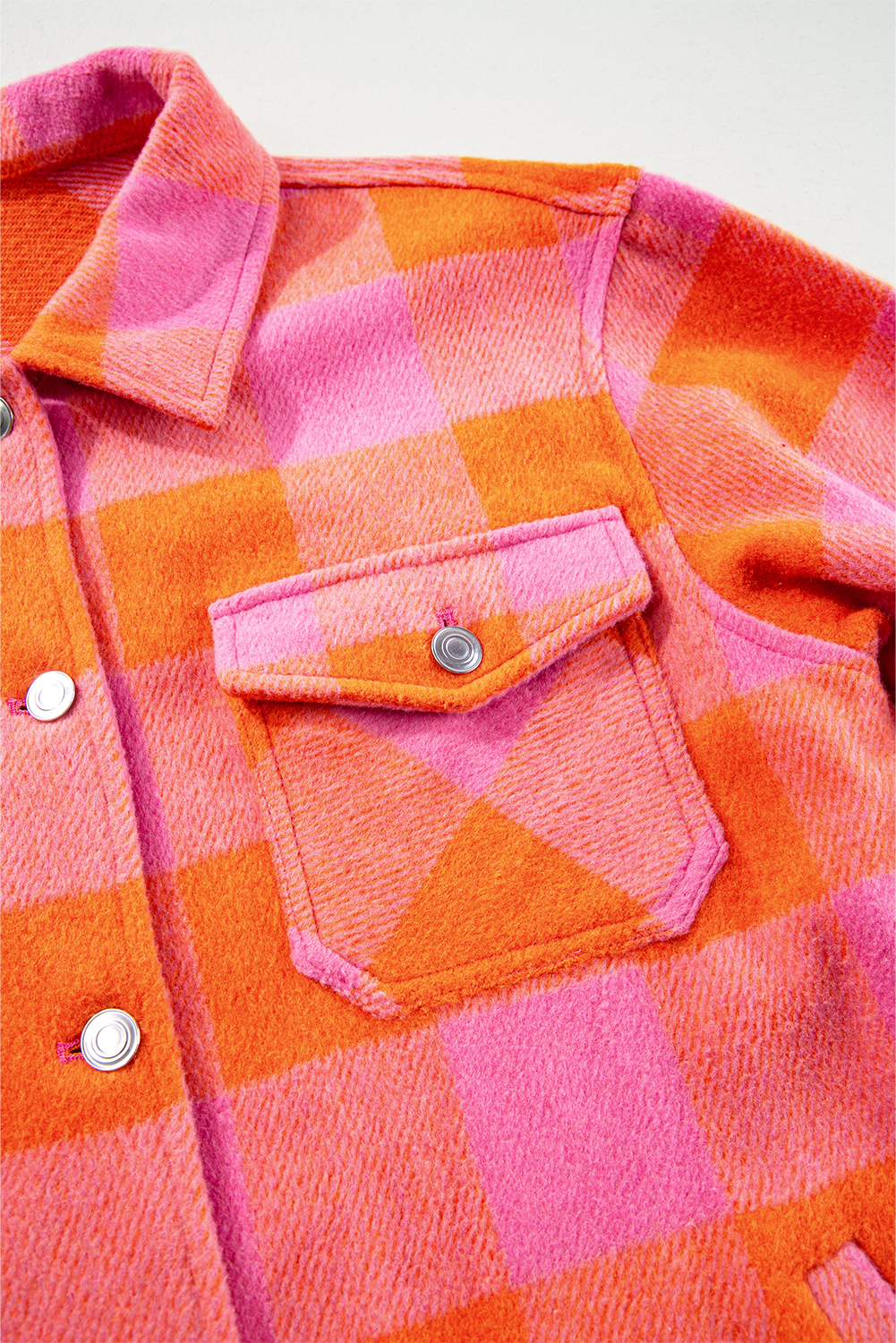 Women's Jacket, Orange, Plaid, Chest Pockets, Button Up, Turn Down Collar, Casual, Cozy, Daily Wear, Functional, Long Sleeve, Outerwear, Polyester, Chic, Sophisticated, Style, Trendy, Autumn, Fall - Detail View 10 Women's Jacket, Orange, Plaid, Chest Pockets, Button Up, Turn Down Collar, Casual, Cozy, Daily Wear, Functional, Long Sleeve, Outerwear, Polyester, Chic, Sophisticated, Style, Trendy, Autumn, Fall - Detail View 10