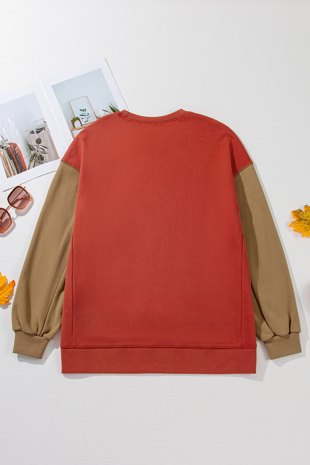 Casual and Cozy Patchwork Sweatshirt - Gold Flame Two Tone - Detail View 7 Casual and Cozy Patchwork Sweatshirt - Gold Flame Two Tone - Detail View 7