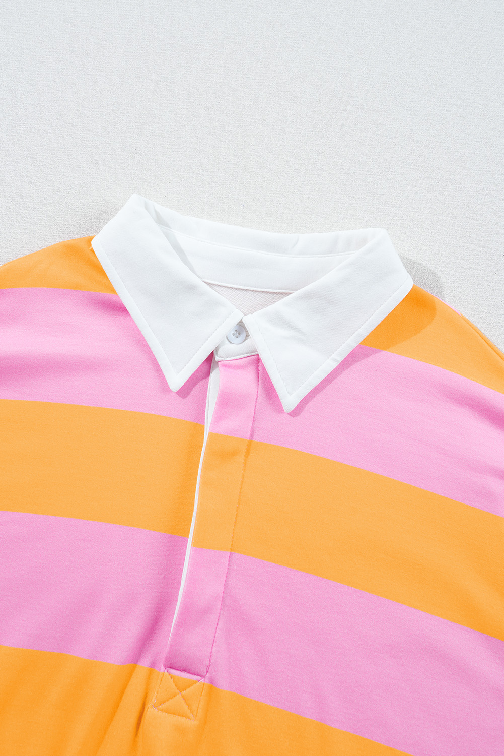 Women's Yellow Stripe Color Block Polo Collar Sweatshirt for Smart Casual Looks - Detail View 9 Women's Yellow Stripe Color Block Polo Collar Sweatshirt for Smart Casual Looks - Detail View 9