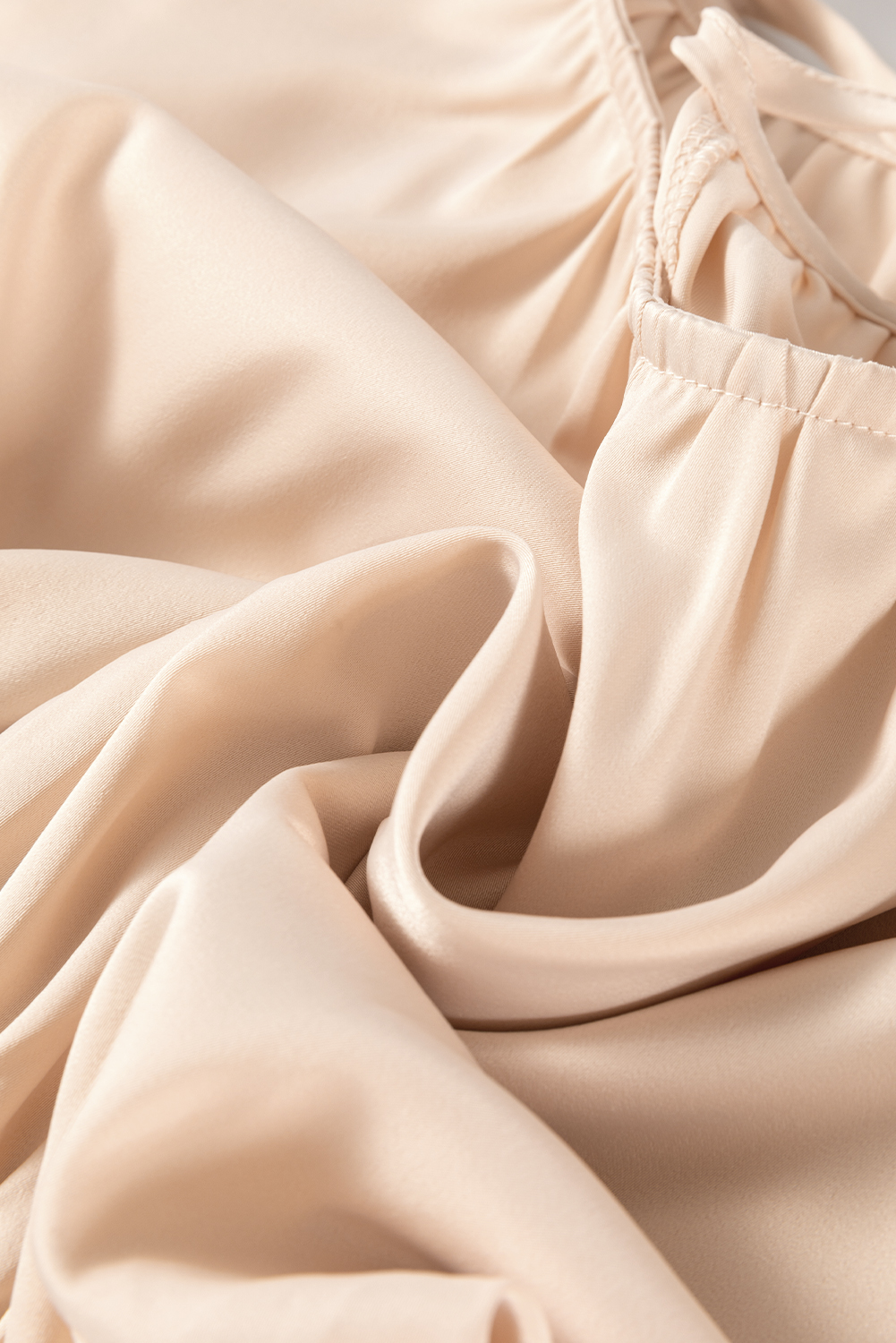 Women's Blouse, Oatmeal Color, Lace-up Detail, Keyhole Back, Ruffled Peplum, Long Sleeve, Elegant Style, Solid Color, Trendy Puff Sleeves, Feminine Silhouette, Office Wear, Date Night Top, Comfortable Fabric, Spring Fashion - Detail View 12 Women's Blouse, Oatmeal Color, Lace-up Detail, Keyhole Back, Ruffled Peplum, Long Sleeve, Elegant Style, Solid Color, Trendy Puff Sleeves, Feminine Silhouette, Office Wear, Date Night Top, Comfortable Fabric, Spring Fashion - Detail View 12