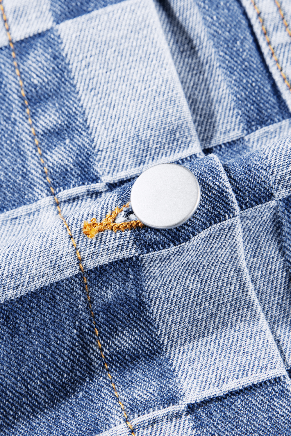 Unique Two-Tone Checkered Denim Jacket - Light Blue - Detail View 12 Unique Two-Tone Checkered Denim Jacket - Light Blue - Detail View 12