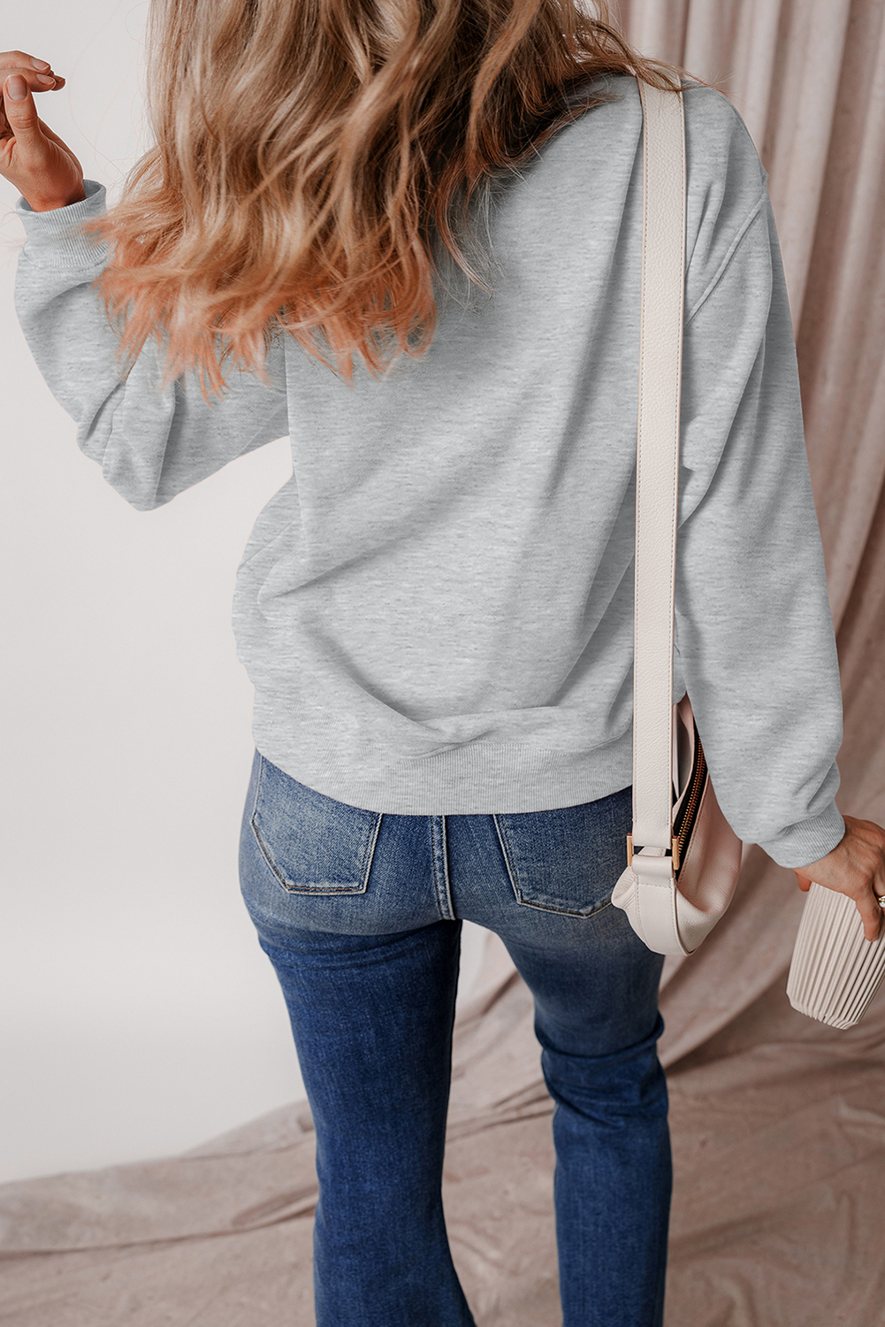 Cozy and Playful Thanksgiving Graphic Sweatshirt - Gray Bowknot Pumpkin Design - Detail View 7 Cozy and Playful Thanksgiving Graphic Sweatshirt - Gray Bowknot Pumpkin Design - Detail View 7