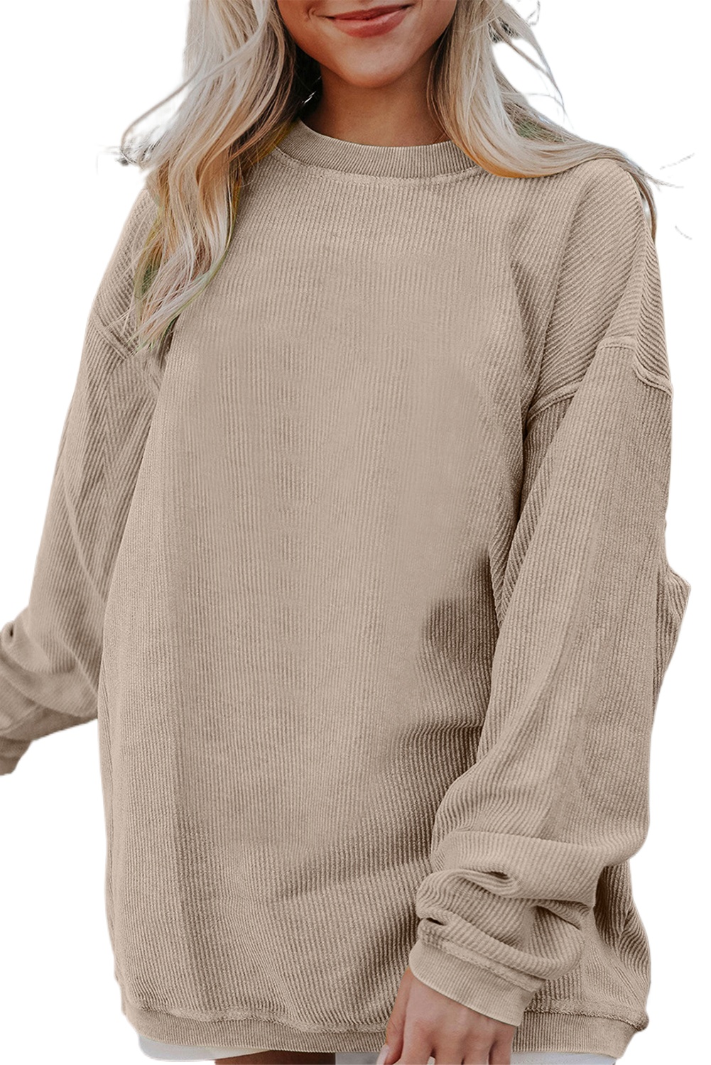Casual Long Sleeve Sweatshirt: Smoke Gray, Cozy Corduroy Fabric - Detail View 2 Casual Long Sleeve Sweatshirt: Smoke Gray, Cozy Corduroy Fabric - Detail View 2