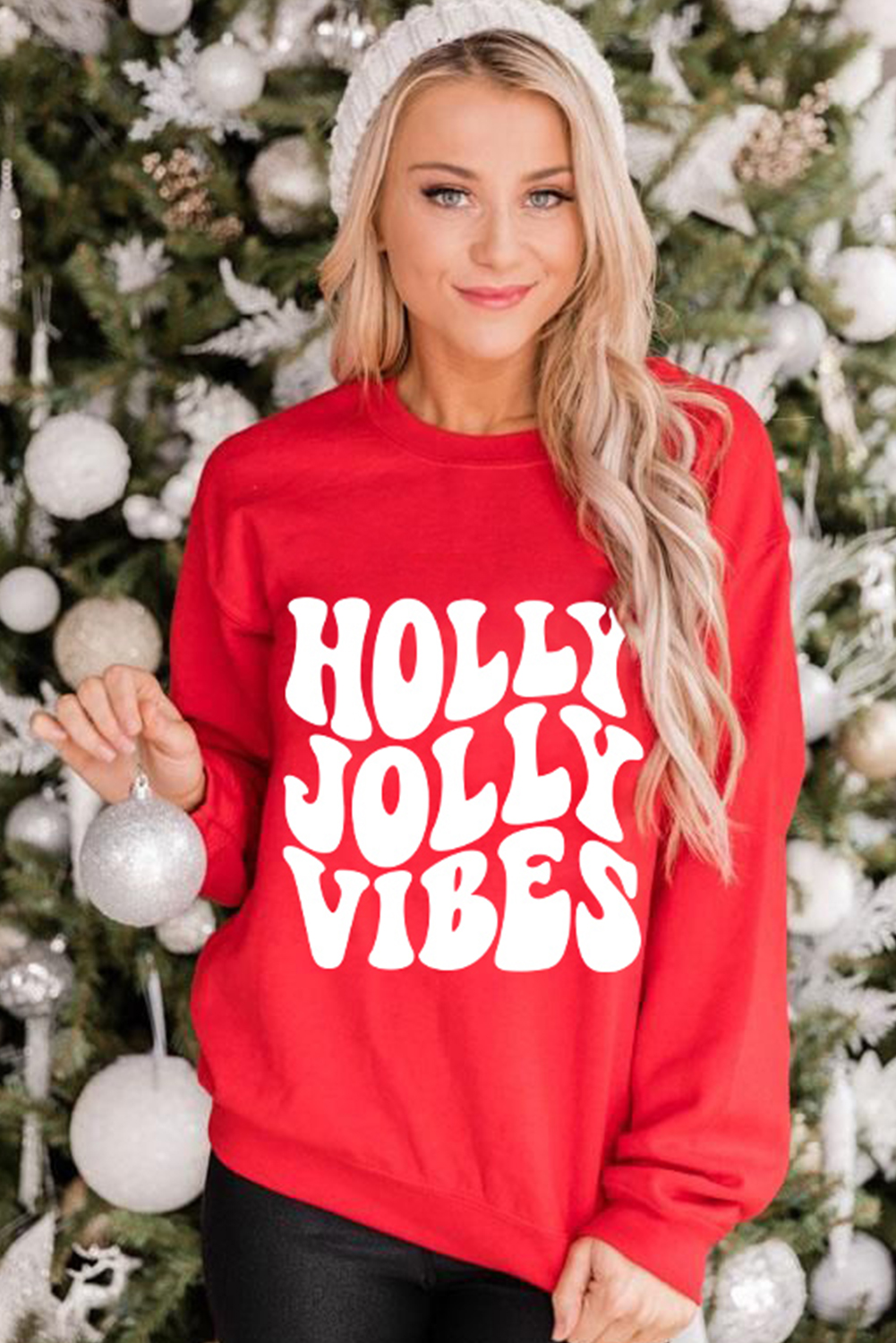 Cozy and Stylish Christmas Sweatshirt for Women - Red Letter Graphic - Detail View 3 Cozy and Stylish Christmas Sweatshirt for Women - Red Letter Graphic - Detail View 3