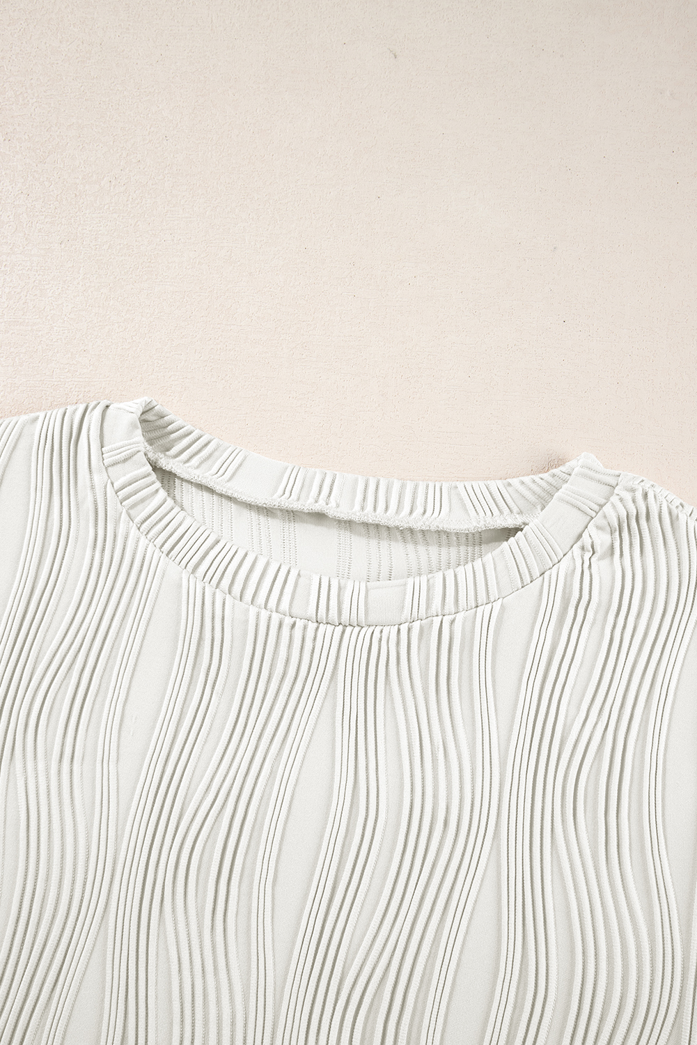 Classic Round Neck Top: Textured Wavy Fabric - White - Detail View 12 Classic Round Neck Top: Textured Wavy Fabric - White - Detail View 12