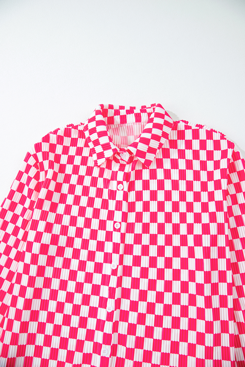 Women's Pajama Set, Pink, Checkered, Buttoned Shirt, High Waist Pants, Comfortable, Chic, Sophisticated, Classic Pattern, Long Sleeve, Textured Fabric, Cozy, Loungewear, Sleepwear, Casual, Daily Wear - Detail View 15 Women's Pajama Set, Pink, Checkered, Buttoned Shirt, High Waist Pants, Comfortable, Chic, Sophisticated, Classic Pattern, Long Sleeve, Textured Fabric, Cozy, Loungewear, Sleepwear, Casual, Daily Wear - Detail View 15