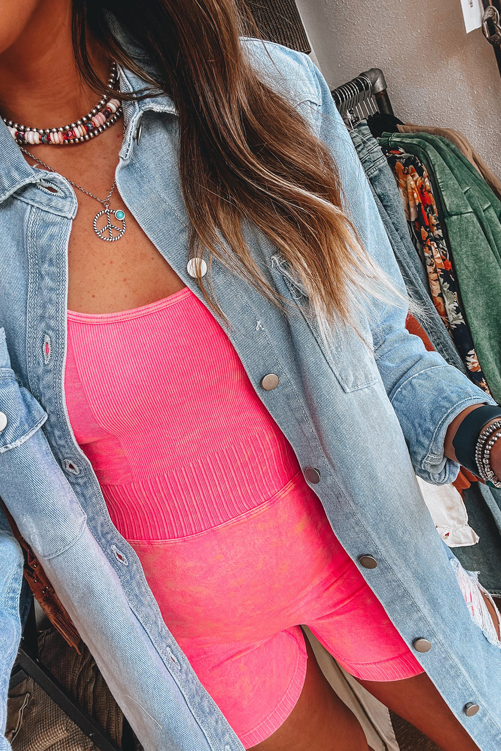 Elevate your style with this Women's Beau Blue Distressed Long Denim Jacket. The acid-washed denim and distressed design give it a vintage chic look that's loved by many. The longline length creates a slender silhouette, making it easy to match with your favorite outfits. Layer it over a tee and jeans for a fun and casual look. This stylish denim jacket is perfect for daily wear in the spring season. The 75% cotton and 25% polyester blend ensures durability and comfort. Pair it with your favorite accessories and shoes for a complete look. This jacket is a must-have for any fashion-conscious woman. - Detail View 9 Elevate your style with this Women's Beau Blue Distressed Long Denim Jacket. The acid-washed denim and distressed design give it a vintage chic look that's loved by many. The longline length creates a slender silhouette, making it easy to match with your favorite outfits. Layer it over a tee and jeans for a fun and casual look. This stylish denim jacket is perfect for daily wear in the spring season. The 75% cotton and 25% polyester blend ensures durability and comfort. Pair it with your favorite accessories and shoes for a complete look. This jacket is a must-have for any fashion-conscious woman. - Detail View 9