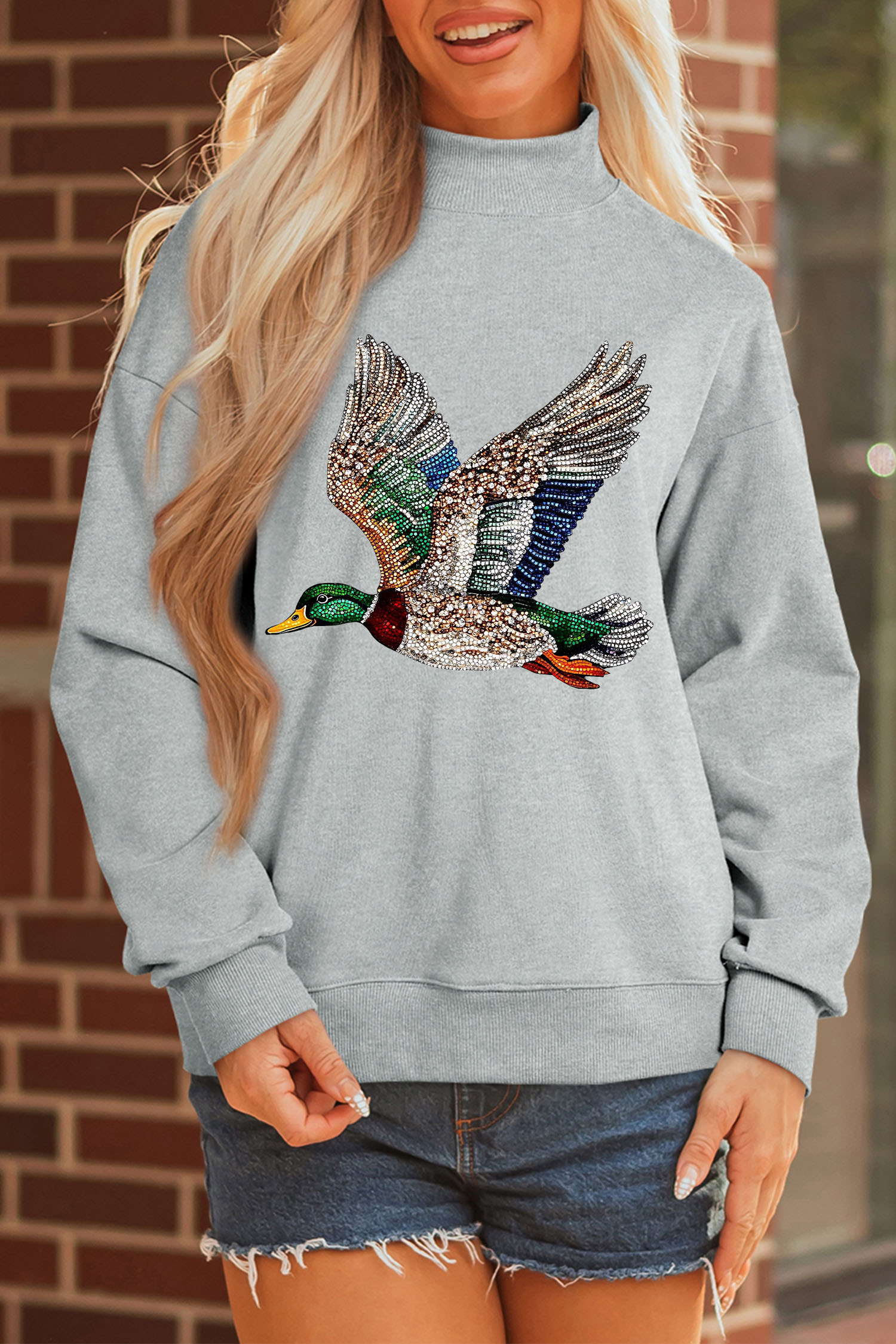 Casual Long Sleeve Pullover, Women's Western Mallard Graphic - Detail View 9 Casual Long Sleeve Pullover, Women's Western Mallard Graphic - Detail View 9