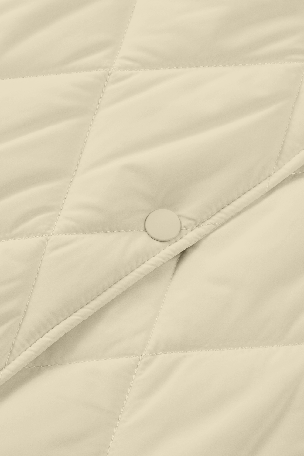 Women's Beige Quilted Hooded Coat with Snap Button Closure - Detail View 17 Women's Beige Quilted Hooded Coat with Snap Button Closure - Detail View 17