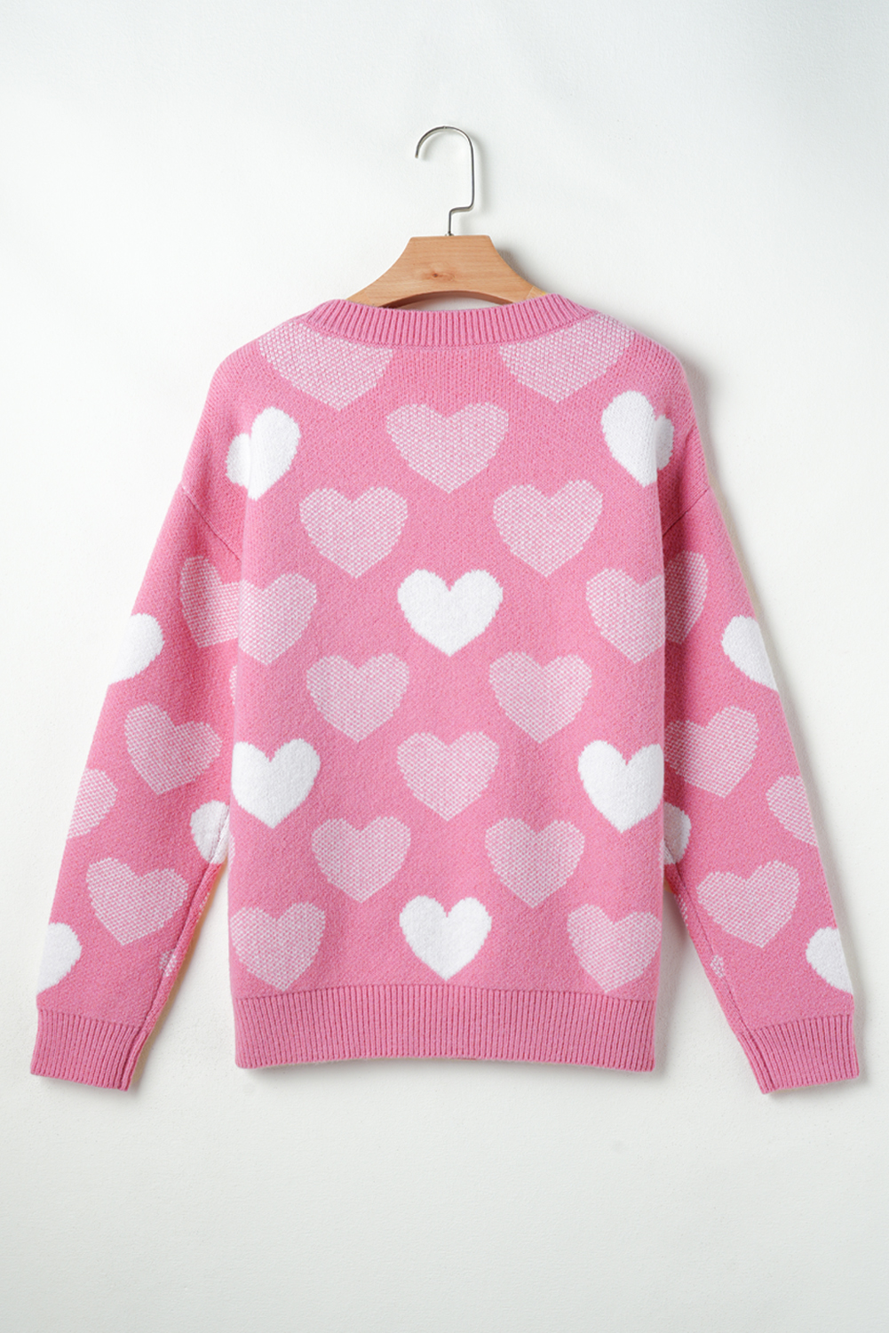 Soft and Comfortable Pink Sweater with Pearled Hearts - Perfect for Winter Outings - Detail View 7 Soft and Comfortable Pink Sweater with Pearled Hearts - Perfect for Winter Outings - Detail View 7