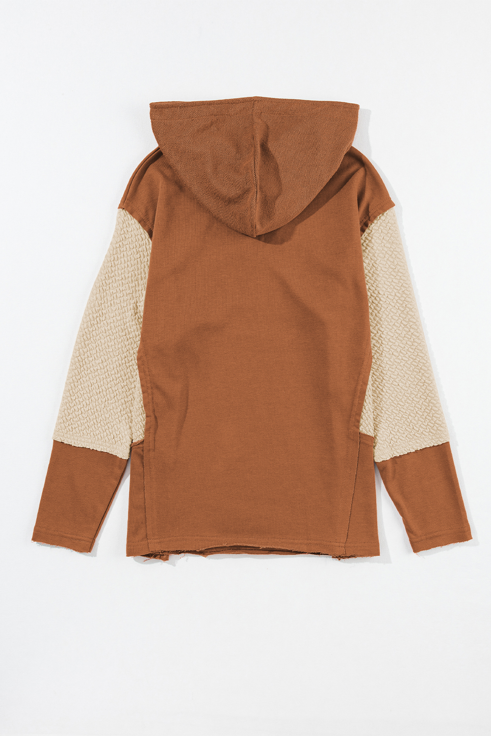 Women's Chestnut Colorblock Hoodie, Casual Long Sleeve Top - Detail View 7 Women's Chestnut Colorblock Hoodie, Casual Long Sleeve Top - Detail View 7