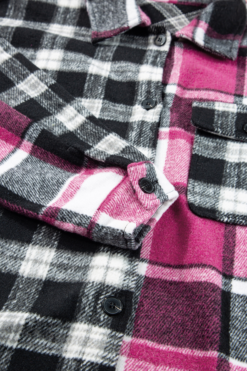 Stay warm and stylish with this Women's Black Plaid Colorblock Loose Fit Shacket. The timeless plaid pattern is combined with vibrant color blocks, creating a unique and eye-catching design. The loose fit and relaxed look make it perfect for daily wear, while the convenient button-up design allows for easy wear. The functional flap pocket adds a touch of utility, making it a practical choice for everyday use. The long sleeves and shift silhouette provide warmth and coverage, making it ideal for fall and autumn wear. This shacket is a must-have for any woman's wardrobe, offering a perfect blend of style, comfort, and practicality. - Detail View 14 Stay warm and stylish with this Women's Black Plaid Colorblock Loose Fit Shacket. The timeless plaid pattern is combined with vibrant color blocks, creating a unique and eye-catching design. The loose fit and relaxed look make it perfect for daily wear, while the convenient button-up design allows for easy wear. The functional flap pocket adds a touch of utility, making it a practical choice for everyday use. The long sleeves and shift silhouette provide warmth and coverage, making it ideal for fall and autumn wear. This shacket is a must-have for any woman's wardrobe, offering a perfect blend of style, comfort, and practicality. - Detail View 14