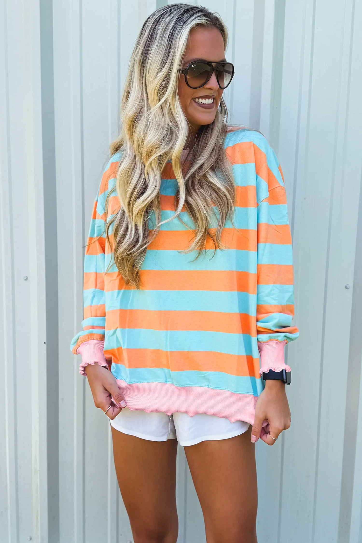 Women's Colorblock Striped Top, Trendy Casual Long Sleeve - Detail View 5 Women's Colorblock Striped Top, Trendy Casual Long Sleeve - Detail View 5