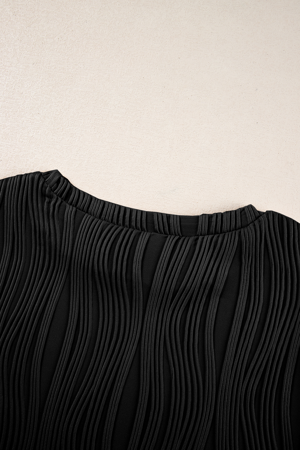 Women's Top, Black, Textured, Wavy, Round Neck, Long Sleeve, Winter Season, Daily Wear, Solid Color, Elegant Style, Versatile, Timeless Design, Tops, Long Sleeve Tops - Detail View 10 Women's Top, Black, Textured, Wavy, Round Neck, Long Sleeve, Winter Season, Daily Wear, Solid Color, Elegant Style, Versatile, Timeless Design, Tops, Long Sleeve Tops - Detail View 10