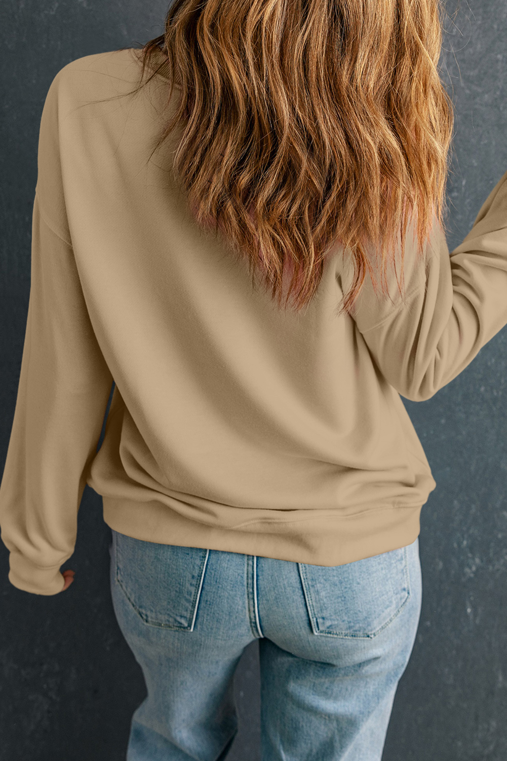 Women’s Sweatshirt, Khaki Color, Christmas Graphic, Letter Print, Casual Style, Long Sleeve, Cozy Wear, Holiday Fashion, Comfortable Top, Daily Wear, Round Neck, Autumn Season, Jogger Pants Outfit - Detail View 4 Women’s Sweatshirt, Khaki Color, Christmas Graphic, Letter Print, Casual Style, Long Sleeve, Cozy Wear, Holiday Fashion, Comfortable Top, Daily Wear, Round Neck, Autumn Season, Jogger Pants Outfit - Detail View 4