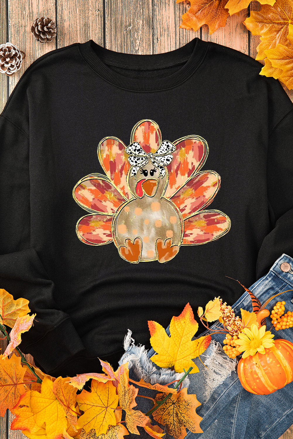 Relaxed Fit Long Sleeve Sweatshirt - Perfect for Thanksgiving Celebrations - Detail View 3 Relaxed Fit Long Sleeve Sweatshirt - Perfect for Thanksgiving Celebrations - Detail View 3