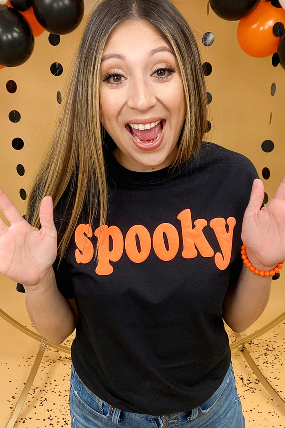 Casual Summer Tee: Spooky Lettering Design - Round Neck, Black Color - Detail View 8 Casual Summer Tee: Spooky Lettering Design - Round Neck, Black Color - Detail View 8