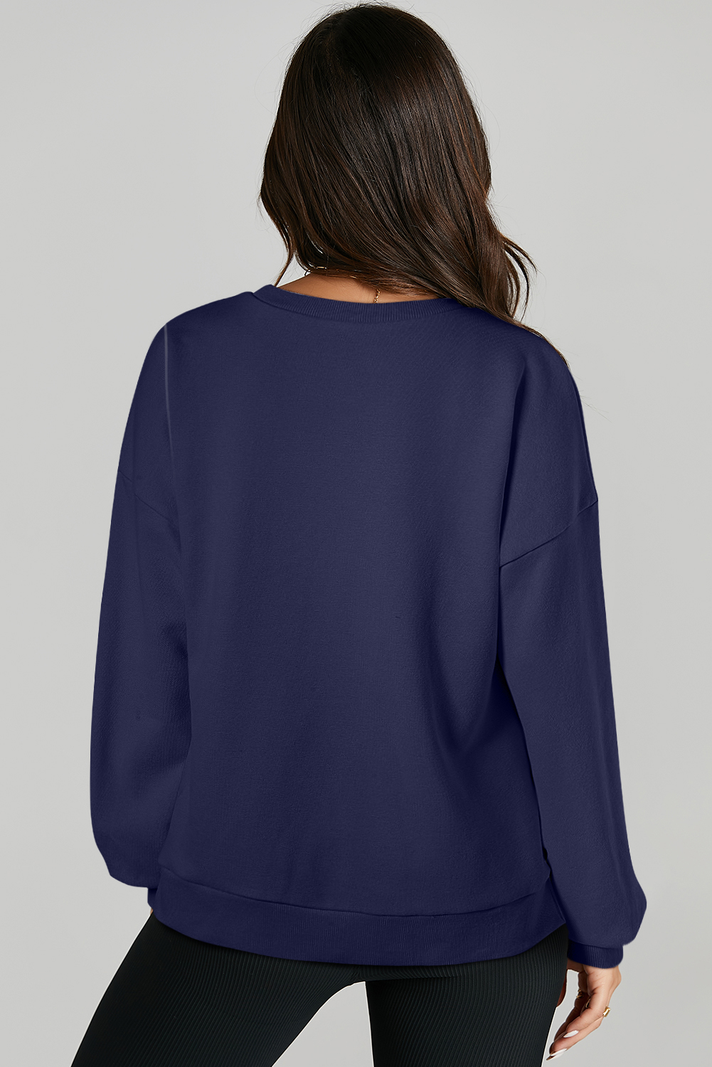 Stylish High Low Hem Sweatshirt for Women - Navy Blue O Neck Long Sleeve - Detail View 2 Stylish High Low Hem Sweatshirt for Women - Navy Blue O Neck Long Sleeve - Detail View 2