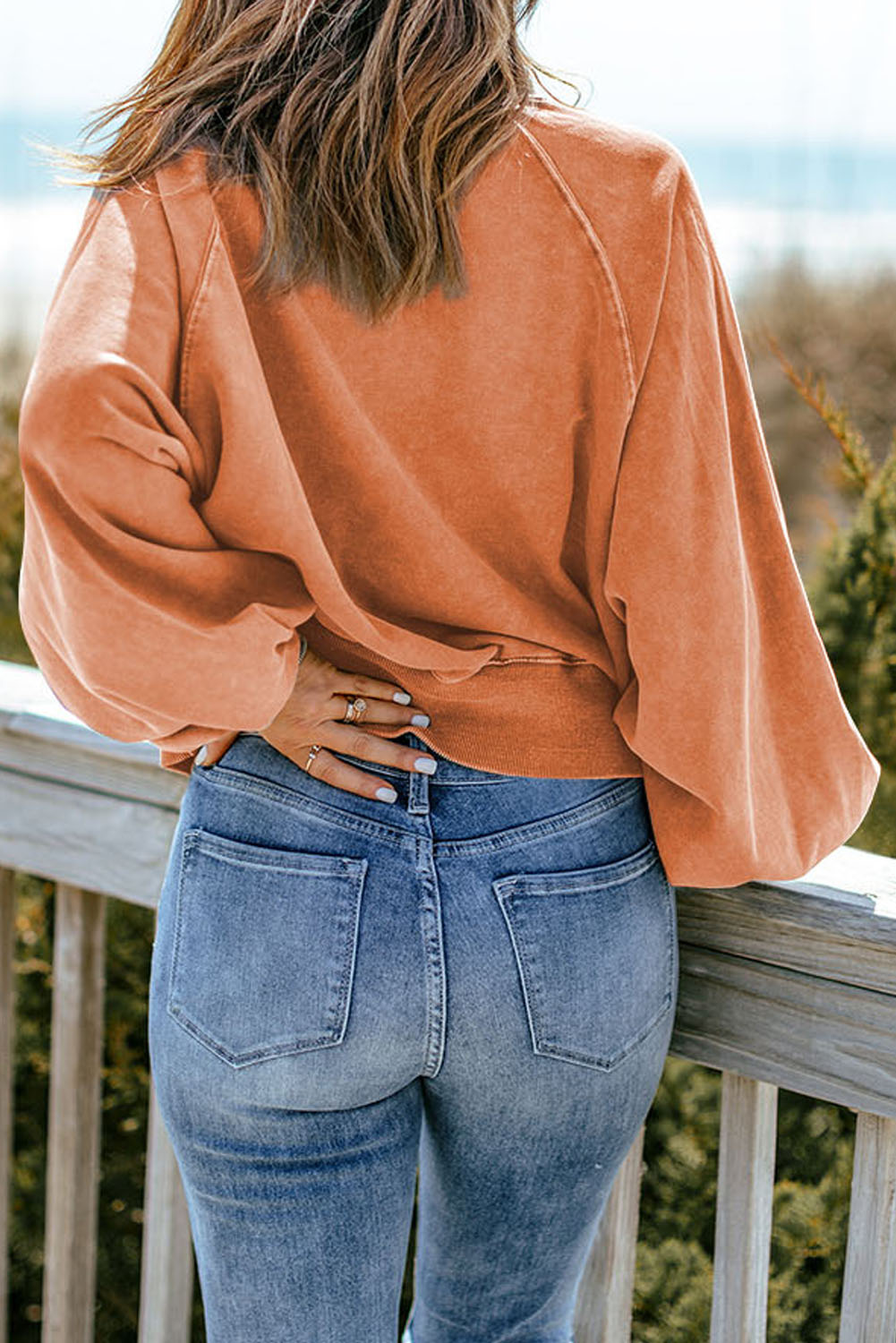 Women's Collar Pullover, Vintage Washed Button Up Sweatshirt - Detail View 3 Women's Collar Pullover, Vintage Washed Button Up Sweatshirt - Detail View 3